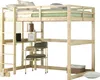 A loft bed with a desk and shelves, made of natural wood. Produktbild-Vorschau