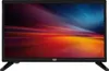 A black television set with a colorful abstract image displayed on its screen, resting on its black stand. Produktbild-Vorschau