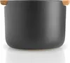A close-up studio shot of a black ceramic salt cellar with a wooden lid. Produktbild-Vorschau
