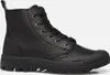 A black leather Palladium boot is shown against a white background. Podgląd zdjęcia produktu