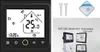 A collage of a smart thermostat, its accessories, and a user manual. Produktbild-Vorschau