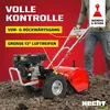 A person is operating a rototiller in a field. Produktbild-Vorschau