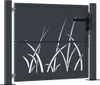 A dark grey metal garden gate with a white grass design cut out, shown against a white background. Anteprima dell’immagine prodotto