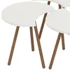 A close-up view of three white nesting tables with wooden legs, set against a white background. Náhled obrázku produktu