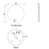 Technical drawing of a round mirror with dimensions and back view details. Anteprima dell’immagine prodotto