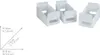 A diagram showing dimensions next to three white storage boxes. Produktbild-Vorschau