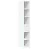 A tall, narrow white bookshelf with four open shelves and two drawers at the bottom, presented against a plain white background. Voir les images du produit