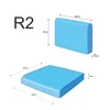 Diagrams showing the dimensions of two blue cushions, one upright and one flat. Produktbild-Vorschau