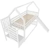 A white bunk bed with a slide and stairs, shown from a high angle against a white background. Podgląd zdjęcia produktu