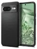 A close-up shot of a black phone case with a textured surface, placed next to a smartphone displaying a green abstract wallpaper. Anteprima dell’immagine prodotto
