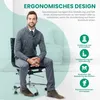 A man sitting on an office chair with graphic overlays describing the benefits of a seat cushion. Produktbild-Vorschau