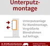 Marketing image showing an illustration of an under-plaster mounting system for mailboxes, with accompanying text describing its features. Produktbild-Vorschau