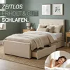 Homestyle4u Polsterbett 90x200 Beige Einzelbett Bettgestell Produktbild-Vorschau 4