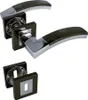 Two door handles and a separate escutcheon plate are displayed against a white background. Produktbild-Vorschau