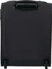 The bottom of a black suitcase with wheels and a handle. Produktbild-Vorschau