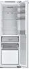 An open, empty white refrigerator with shelves and drawers. Produktbild-Vorschau