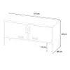 A line drawing of a black metal TV cabinet with dimensions indicated. Produktbild-Vorschau