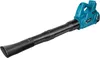 A turquoise and black leaf blower is shown against a white background.