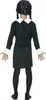 A child wearing a black dress costume with white collar and cuffs, and black braided pigtails, viewed from the back. Produktbild-Vorschau