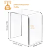 A clear acrylic stool with dimensions and weight capacity indicated. Produktbild-Vorschau