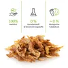 A pile of dried shrimp with three marketing icons and text above them. Produktbild-Vorschau