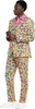 A man wearing a colorful confetti-patterned suit. Anteprima dell’immagine prodotto