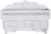 A white wooden wall-mounted shelf with three drawers and decorative carvings. Produktbild-Vorschau