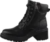 Auf dem Bild ist ein schwarzer Stiefel abgebildet der von der Außenseite betrachtet wird. Der Stiefel hat eine glatte Oberfläche und eine hohe Form die den Knöchel bedeckt. Produktbild-Vorschau