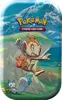 A tin box featuring Pokémon characters and a mountainous landscape. Produktbild-Vorschau