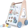 A wooden baby walker with various interactive toys and activities. Náhled obrázku produktu