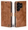 A brown leather flip case for a smartphone, shown from two angles. Produktbild-Vorschau