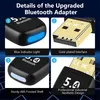 Collage of four close-up images showing different features of a Bluetooth adapter. Produktbild-Vorschau