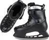 A pair of black ice skates are shown against a white background. One skate is shown upright, displaying the boot and blade, while the other is shown from the side, revealing the interior lining and laces. Produktbild-Vorschau