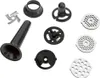 A collection of meat grinder attachments laid out on a white background. Náhľad obrázku produktu