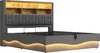 A modern gray upholstered bed with a headboard featuring built-in shelving and LED lighting. Voir les images du produit
