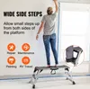 A woman is standing on a folding work platform, painting a wall. The image includes text and icons highlighting the product's features. Podgląd zdjęcia produktu