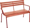 A red metal garden bench is shown against a white background. Produktbild-Vorschau