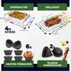 Collage of air fryer accessories with labels and dimensions. Voir les images du produit