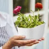 A person holding a white planter with flowers. Anteprima dell’immagine prodotto
