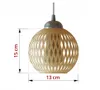 A pendant light with a woven bamboo shade and a silver metal top, shown with dimensions indicated. Náhled obrázku produktu