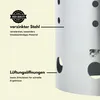 Close-up of a metal chimney starter with text callouts highlighting its features. Produktbild-Vorschau