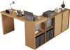 A modern L-shaped desk with integrated shelving and storage units, set against a white background. Podgląd zdjęcia produktu