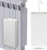 A white ceramic humidifier designed to hang on a radiator, shown both attached to a radiator and on its own. Produktbild-Vorschau
