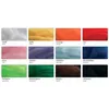 A grid of 12 swatches of colored wool, each labeled with its color name in German and English. Produktbild-Vorschau