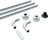 A collection of shower curtain rod components, including rods, connectors, and mounts, laid out on a white background. Produktbild-Vorschau