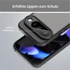 A close-up view of a black phone case with a raised camera protection feature, highlighting its design and functionality. Produktbild-Vorschau