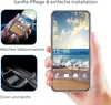 A hand holding a smartphone with a beach wallpaper, surrounded by marketing text and images of a phone case. Produktbild-Vorschau