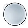 A top-down view of a white enamel pot with black trim and handles. Produktbild-Vorschau