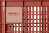 A close-up view of a terra cotta colored plastic crate with a square insert showing the Basil logo and slogan. Náhled obrázku produktu