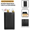 A black trash bag with bottles and cans inside, surrounded by marketing text and feature callouts. Produktbild-Vorschau